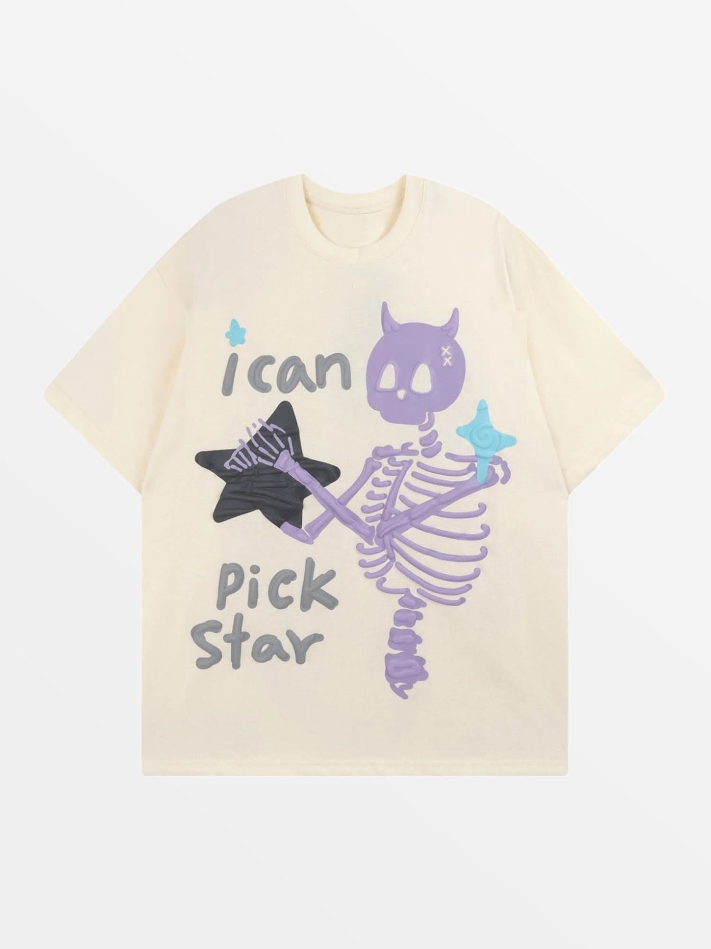 Close-up shot of the high-density skull and star print on heavyweight cotton