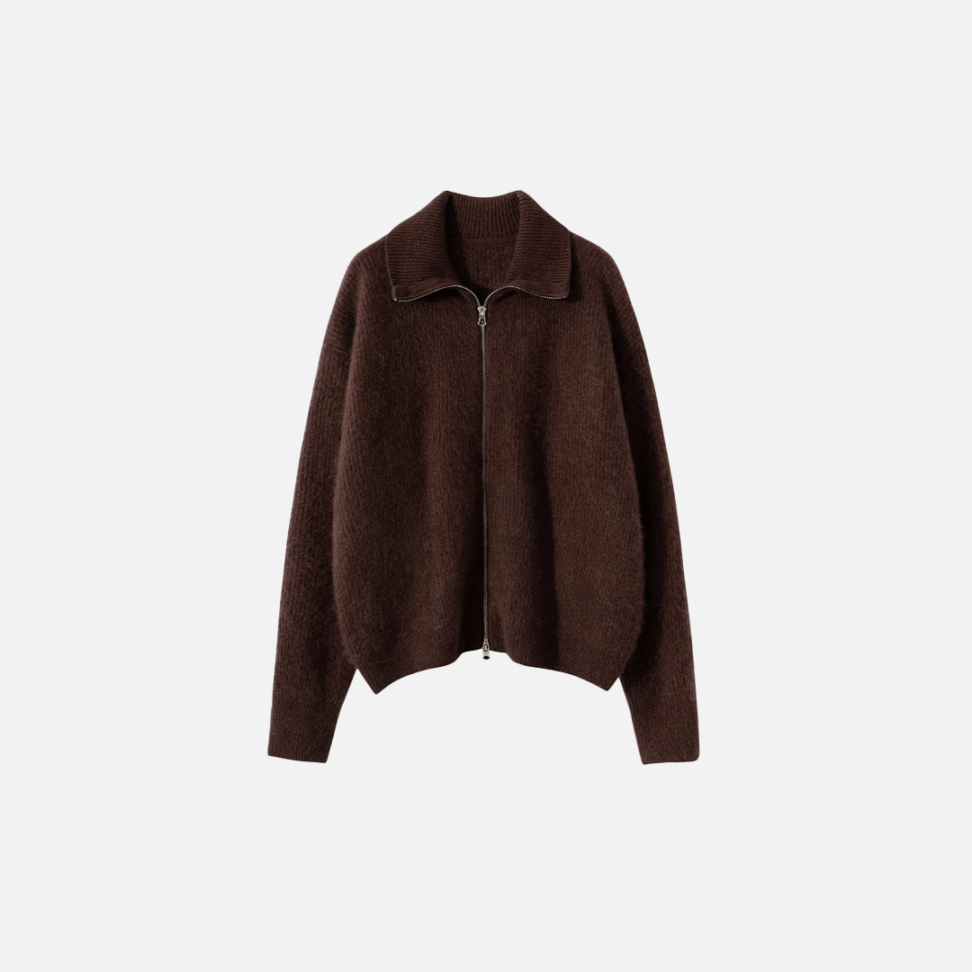 Plush Cashmere Zipper Knitwear Cardigan - Luxuryurbanwear
