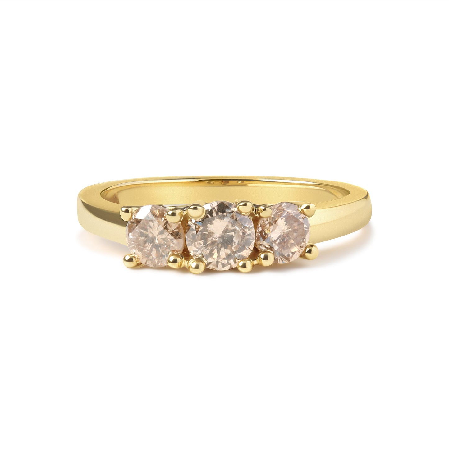 10K Yellow Gold 1.00 Cttw Champagne Diamond 3-Stone Band Ring (J-K Color, I1-I2 Clarity) - Size 7