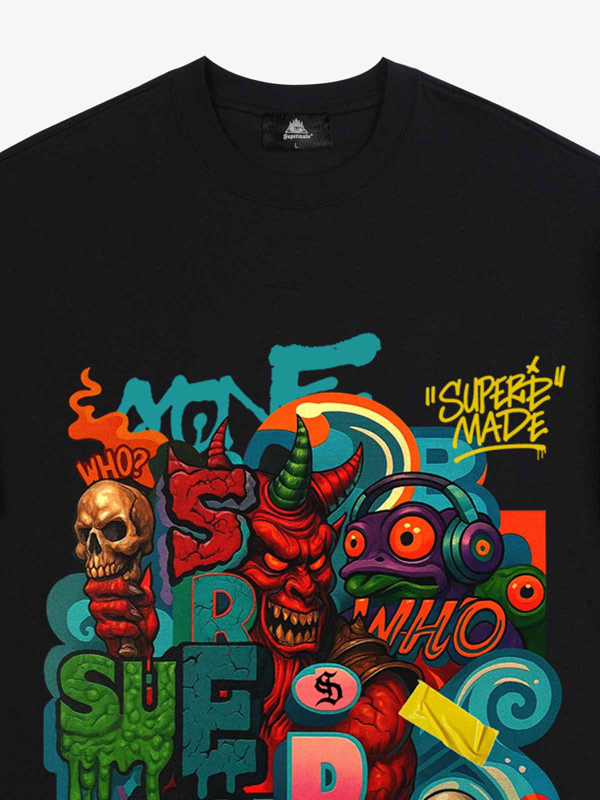 Trendy Multicolor Graffiti Skull Graphic T-Shirt