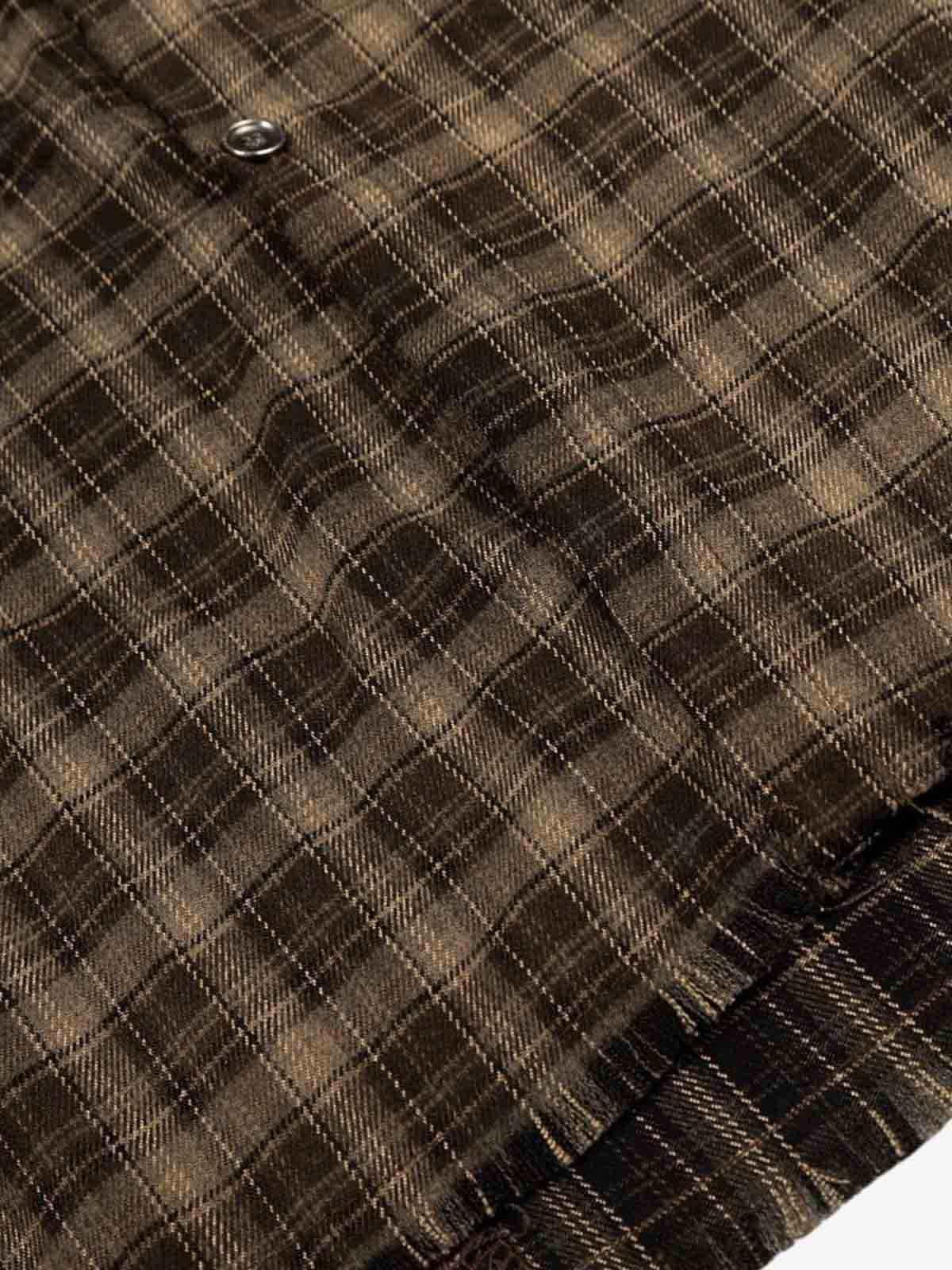 Patchwork Plaid Distressed Hem Shirt