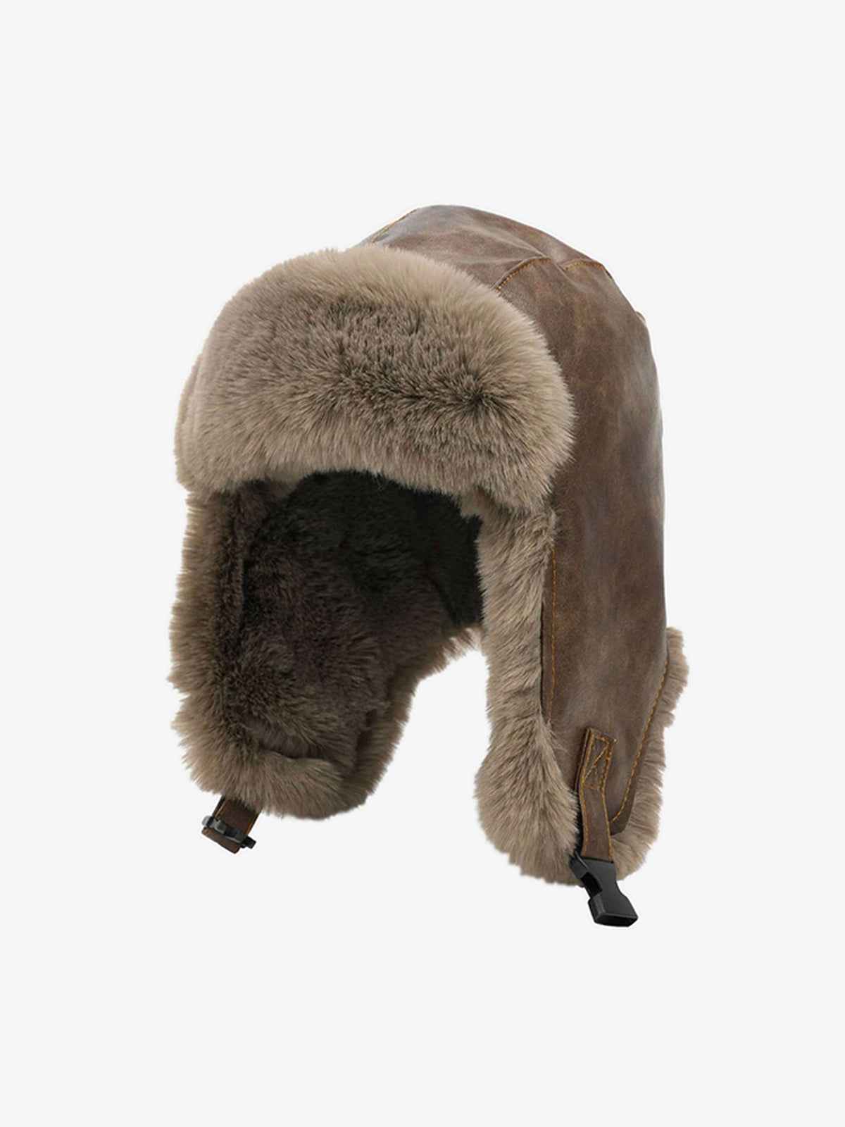 Vintage Distressed Leather Plush Trapper Hat