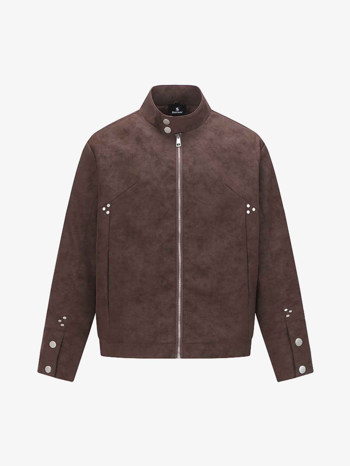 Suede Studded Zip Up Jacket