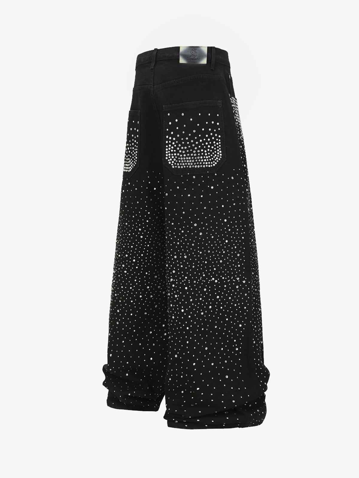 Retro Denim Full Rhinestone Design Baggy Jeans - 2545
