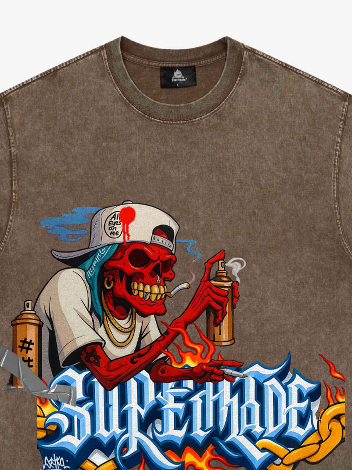 Street Skull Graffiti Artist Flame Flower Font T-Shirt