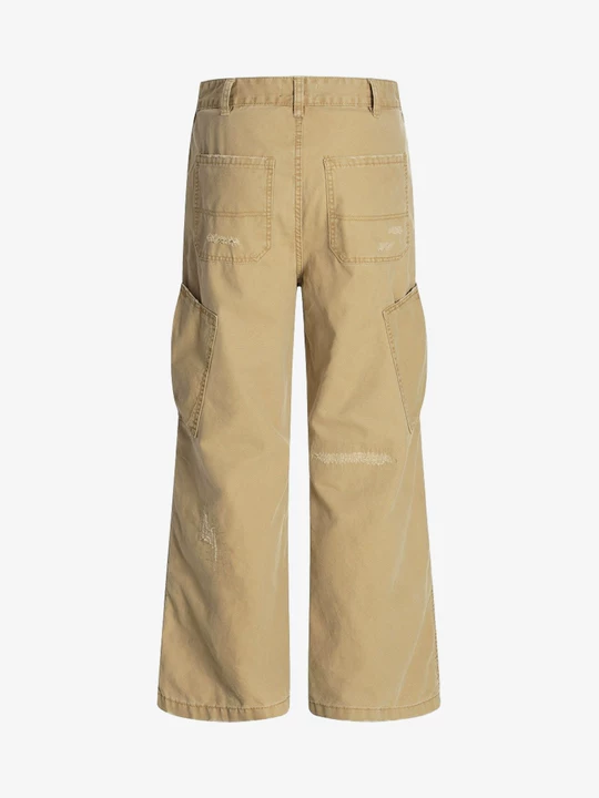 Cotton Hole Patch Pleated Multi-Pocket Cargo Casual Pants - Luxuryurbanwear