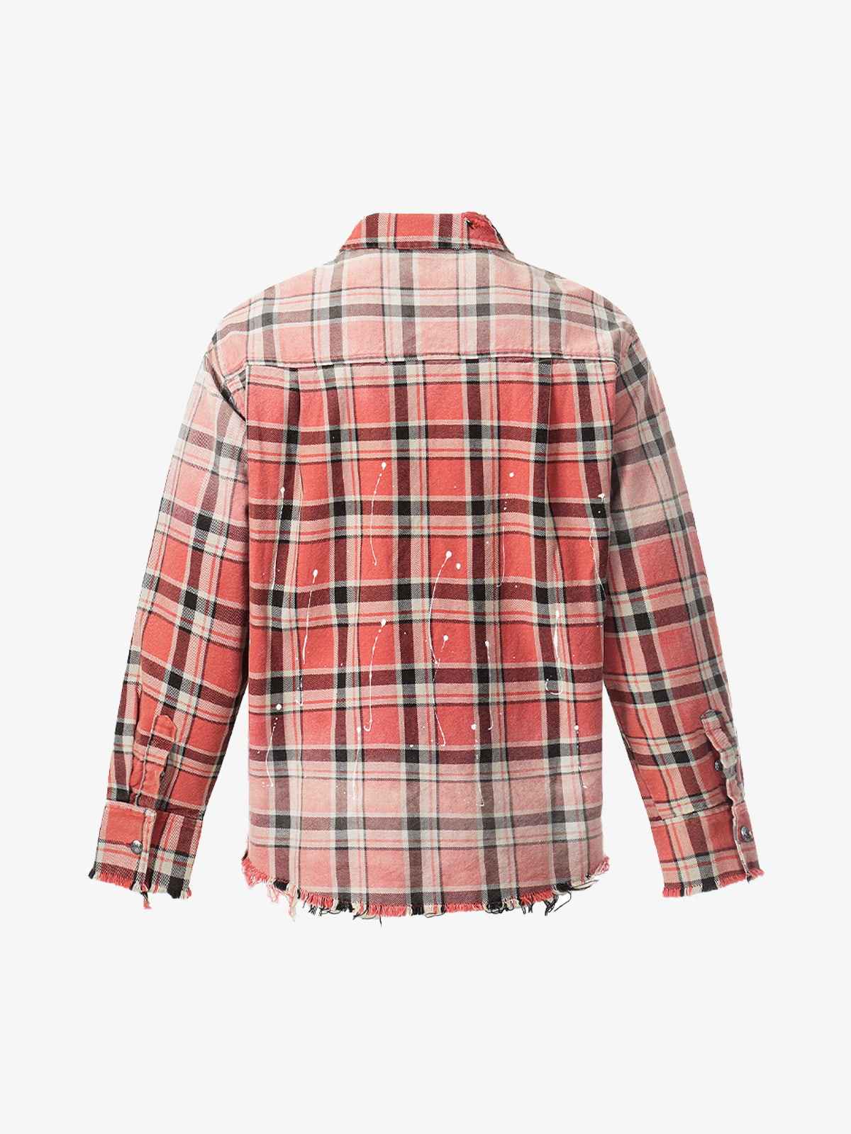 Paint Splatter Plaid Frayed Hem Button Up Shirt