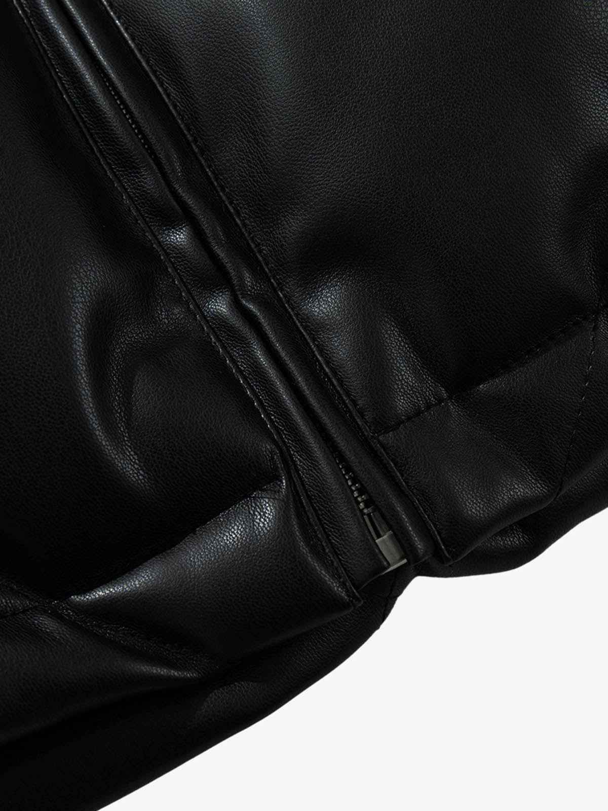 Minimalist Faux Leather Stand Collar Puffer Vest