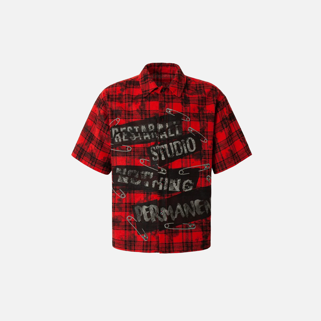 Durable Gothing Plaid Short Sleeve Red Casual Shirt - Luxuryurbanwear