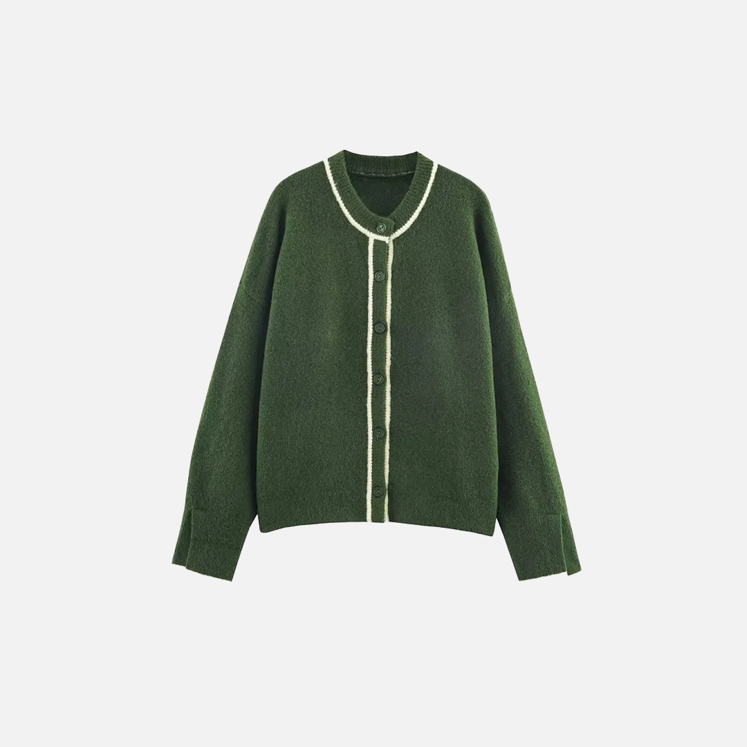 Stylish Contrasting Color Trim Knit Cardigan - Luxuryurbanwear