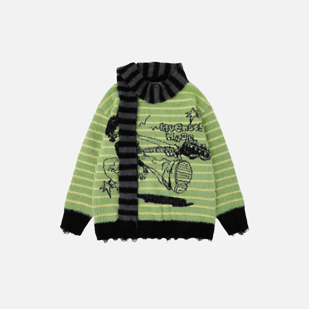 Cozy Striped with Scarf Knitwear Sweater - Luxuryurbanwear