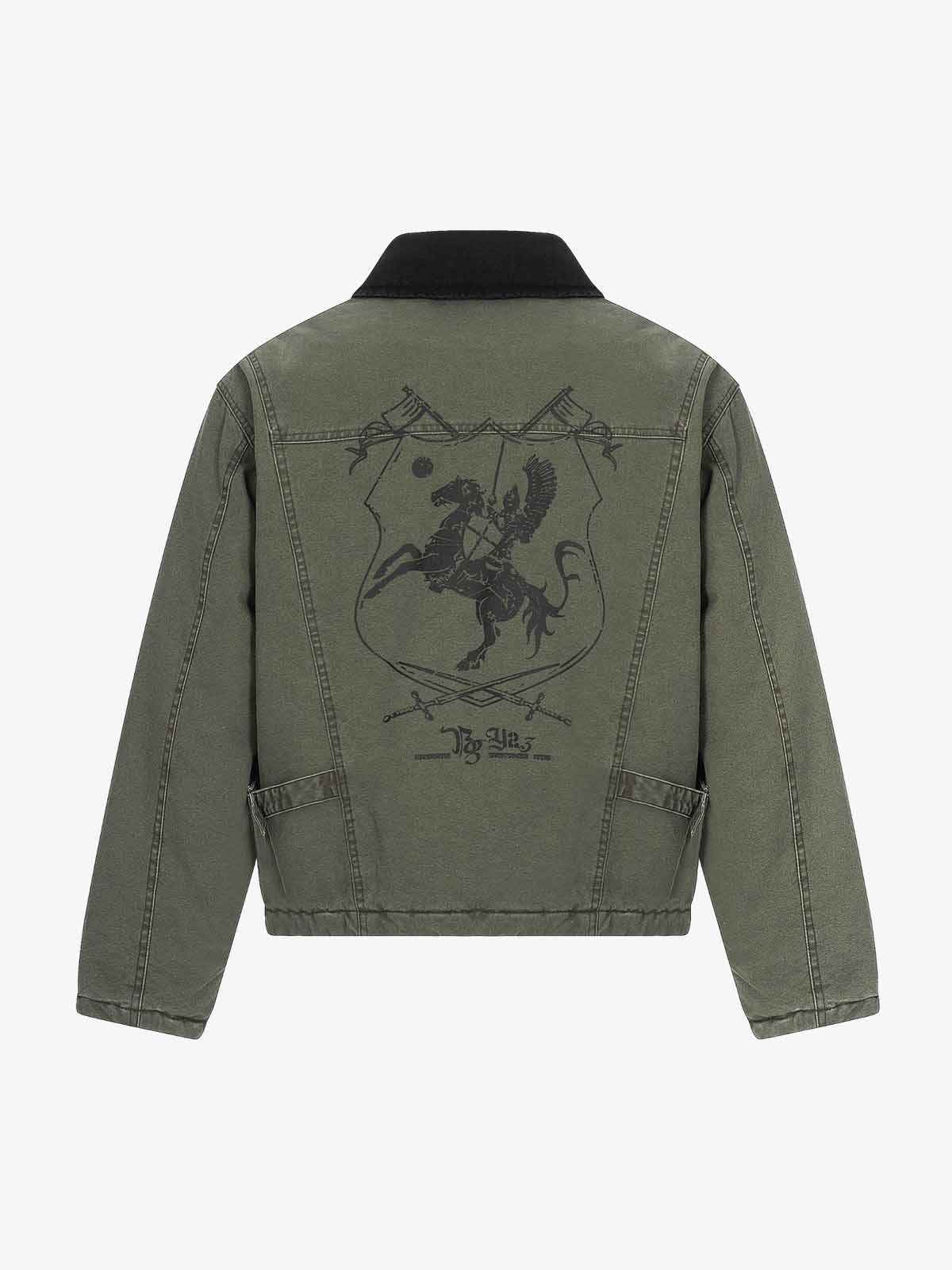 Fireman Clasp Washed Denim Knight Crest Jacket