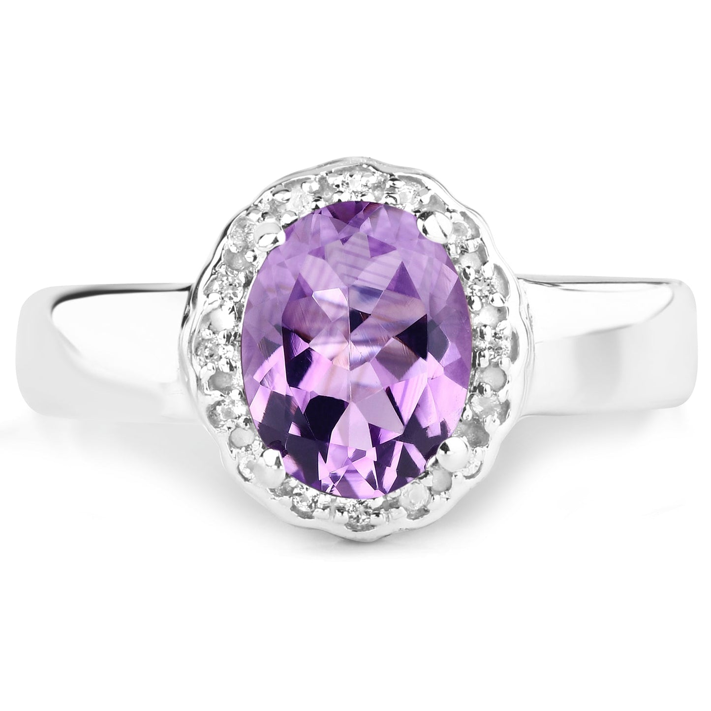 1.68 Carat Genuine Amethyst and White Topaz .925 Sterling Silver Ring