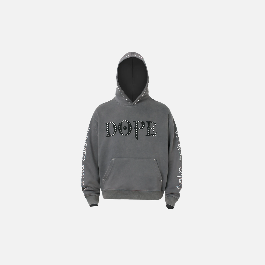 Y2K Gothic Rivet Printed Black Casual Hoodie - Luxuryurbanwear