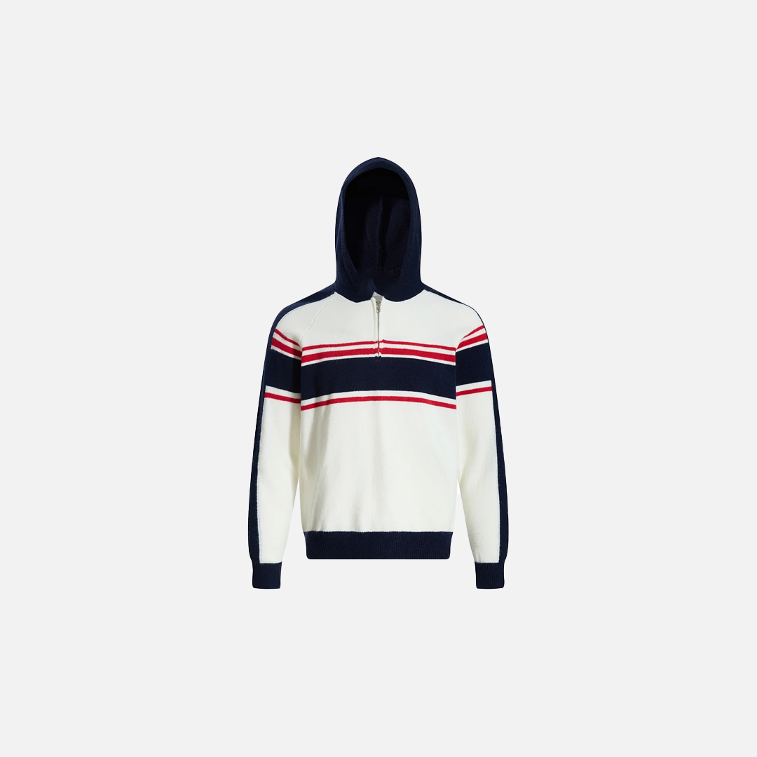 Retro Loose Knit Half Zip Raglan Sleeve Hooded Sweater - Luxuryurbanwear