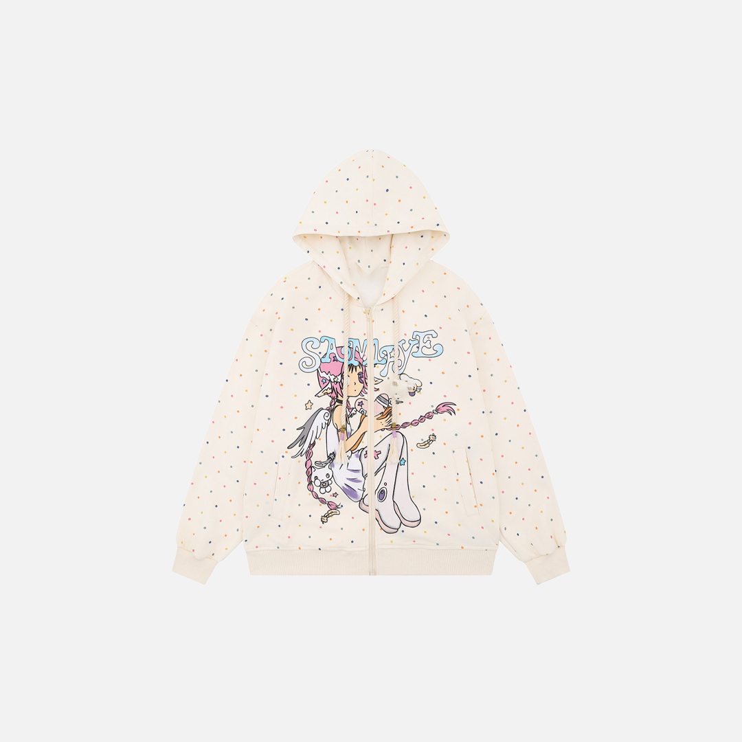 Cozy Retro Anime Girl Print Hooded Sweatshirt - Luxuryurbanwear