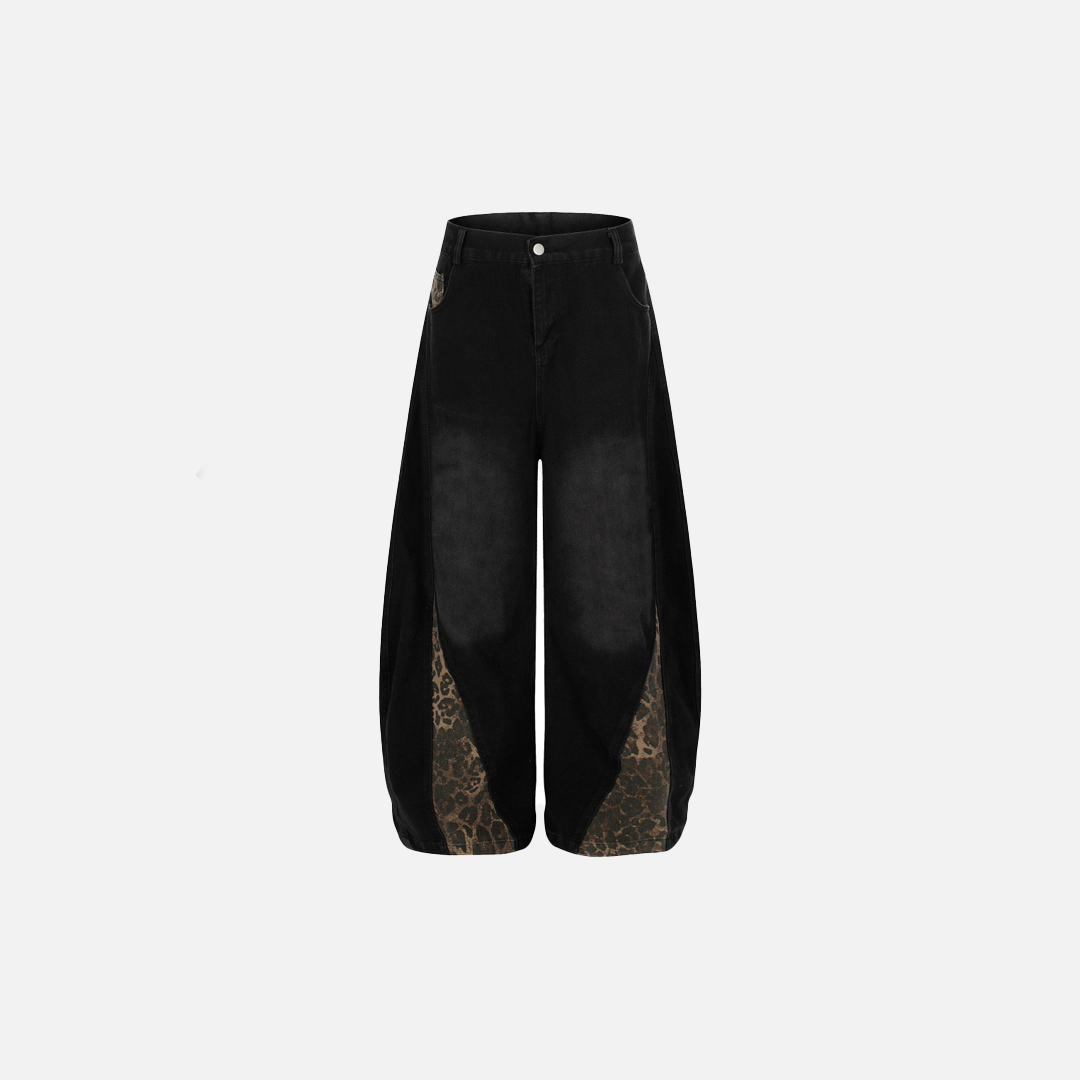 Y2K Vintage Patchwork Leopard Print Wide Leg Jeans - Luxuryurbanwear
