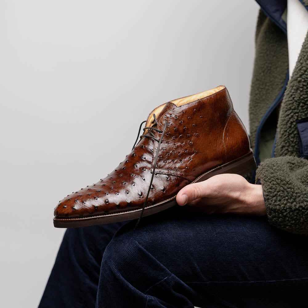 43-594-BRN MARCO Ostrich Quill Chukka Boot, Brown