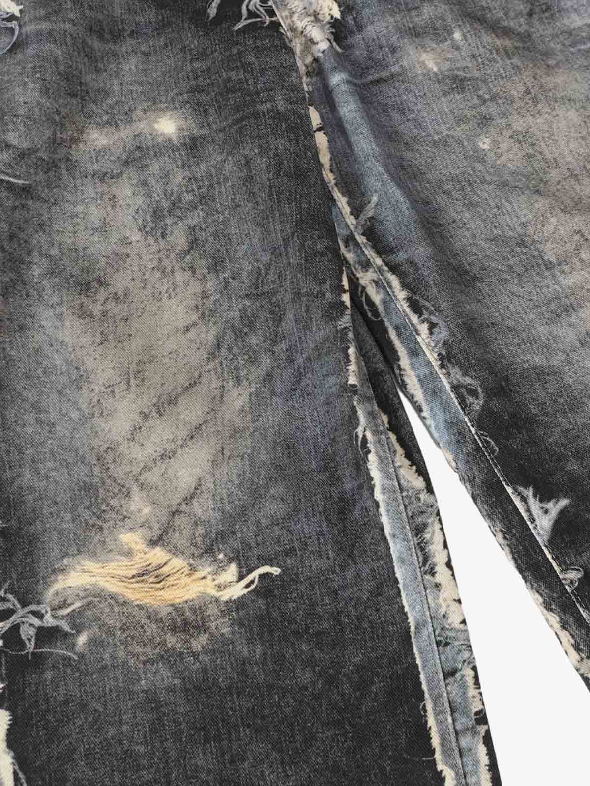 Distressed Patchwork Wide Leg Washed Denim Jeans - Luxuryurbanwear
