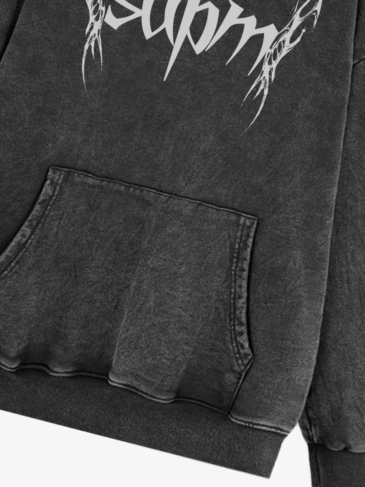 Washed Gothic Spike Letter Hoodie
