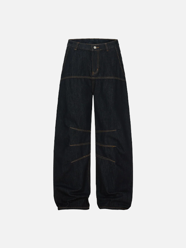 Streetwear Spliced Wide Leg Baggy Denim Jeans - Luxuryurbanwear