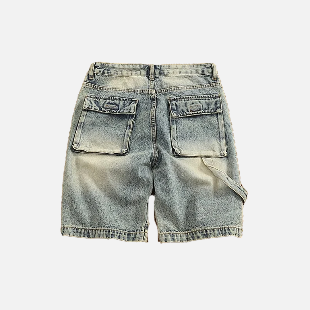 Streetwear Distressed Ripped Denim Cargo Short - Luxuryurbanwear