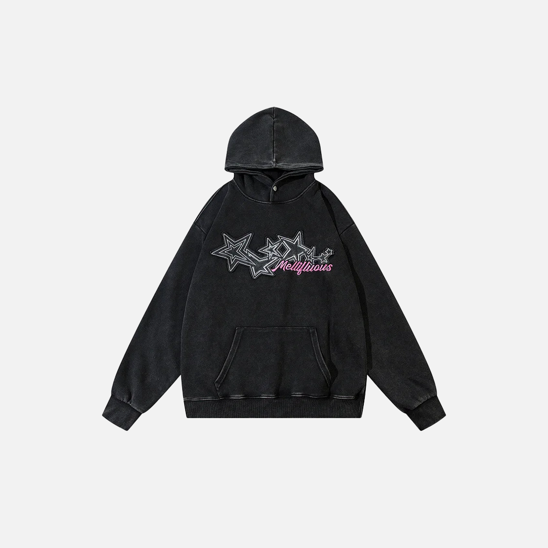 Effortless Streetwear Star Graphic Black Washed Hoodie - Luxuryurbanwear