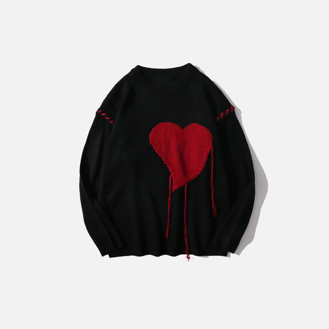 Y2K Big Heart Knitted Round Neck Jumper Sweater - Luxuryurbanwear