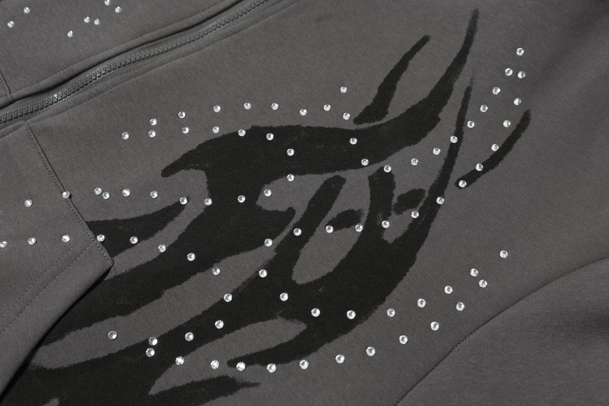 Flame Rhinestone | Y2K Zip-Up Hoodie - Luxuryurbanwear