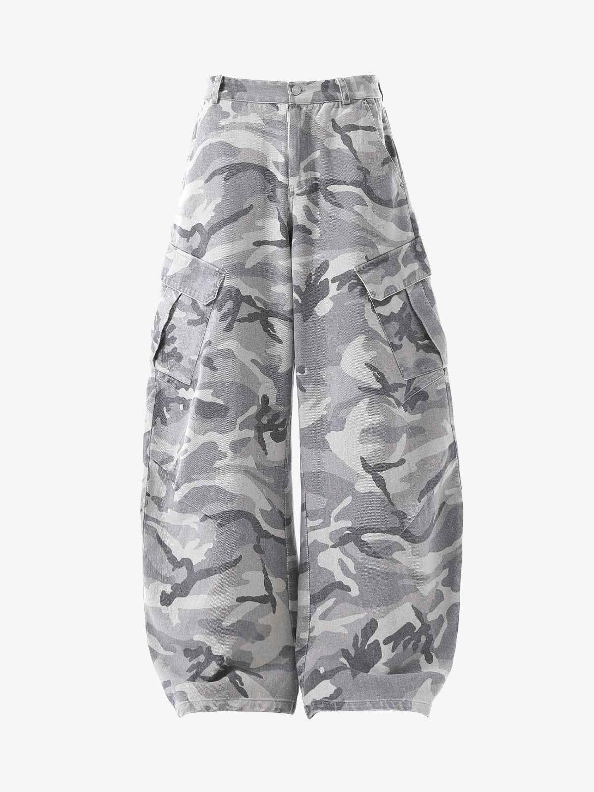Snow Camouflage Machete Wide-Leg Cargo Barrel Pants - 2548