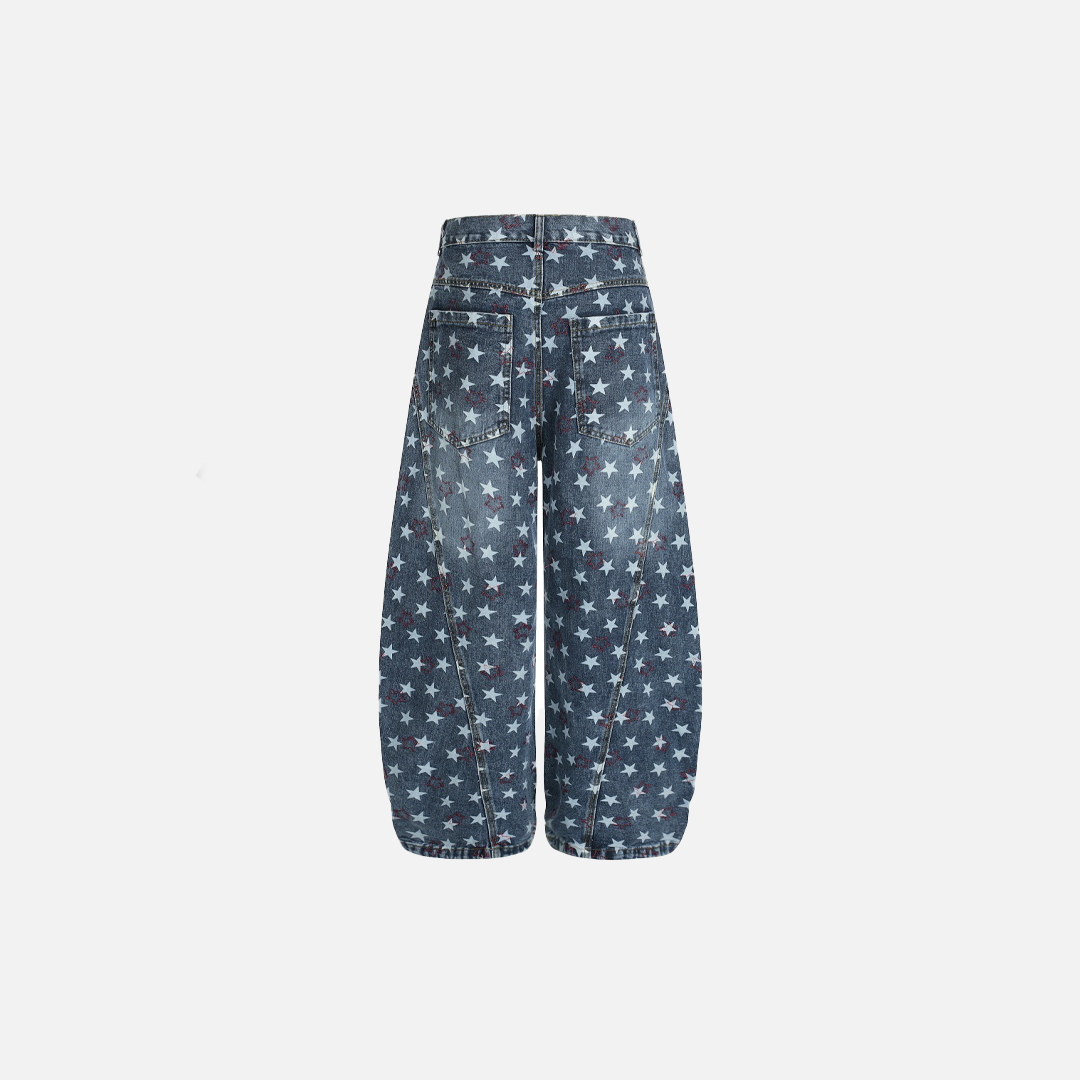 Men Y2K Streetwear Star Print Wide Leg Jeans - Luxuryurbanwear
