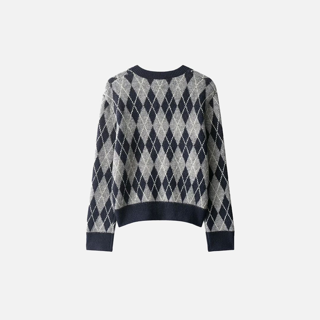Vintage Argyle Plaid Knitted Casual Sweater - Luxuryurbanwear