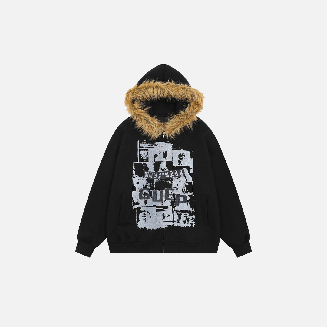 Streetwear Y2K Oversized Faux Fur Hooded Sweatshirt - Luxuryurbanwear