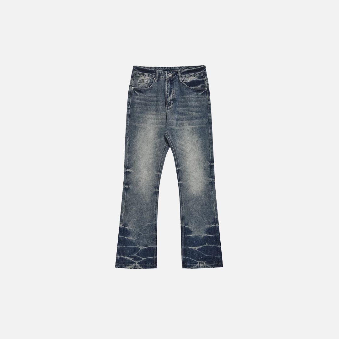 Vintage Distressed Blue Denim Flared Jeans - Luxuryurbanwear