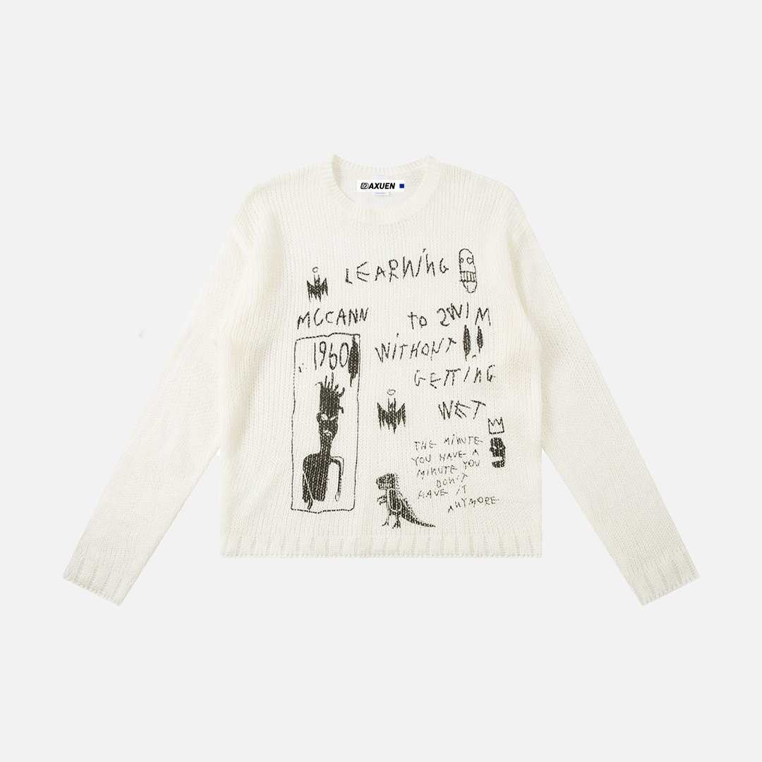 Flexible Unique Graffiti Print Round Neck Sweater - Luxuryurbanwear