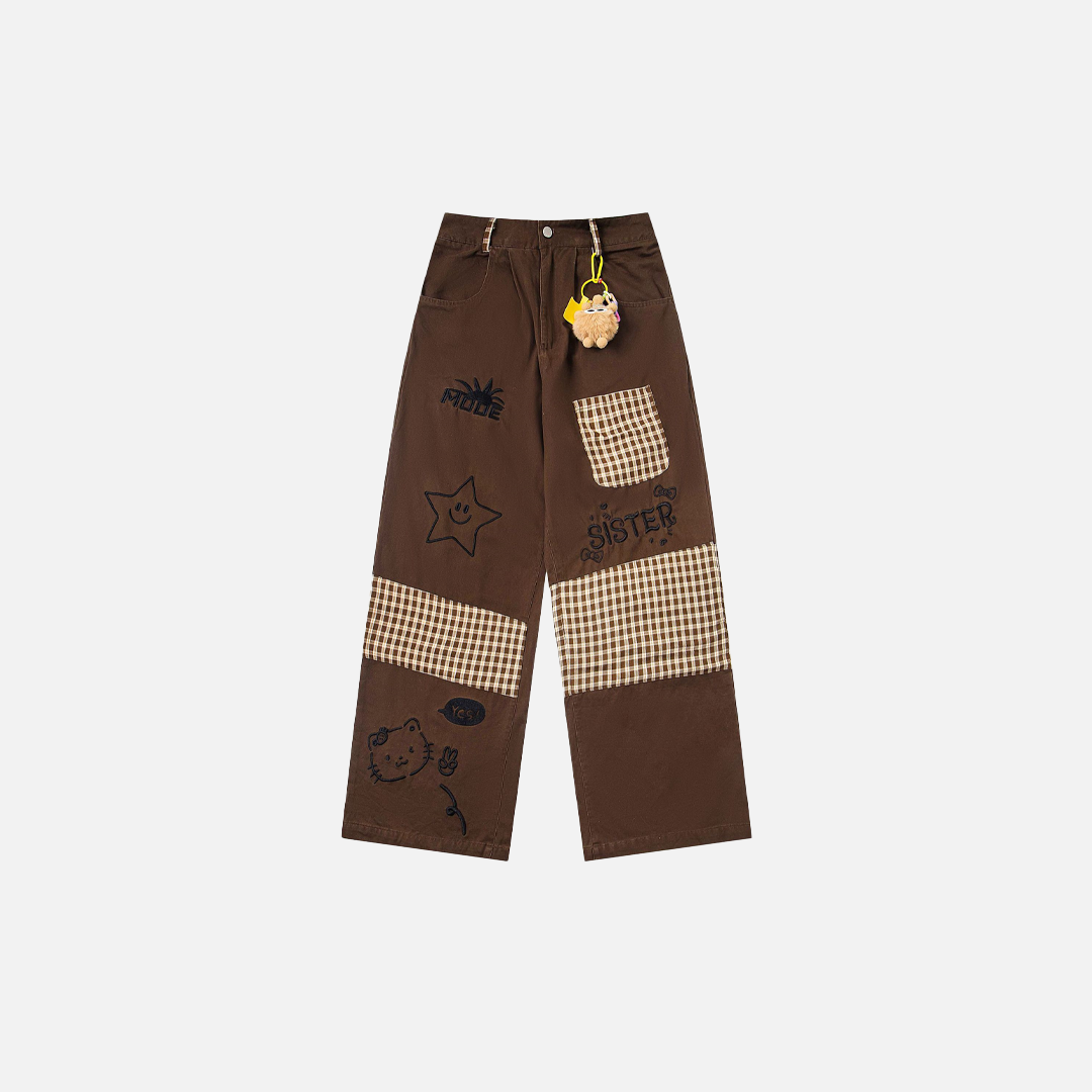 Embroidered Plush Toy Ornament Straight Pants - Luxuryurbanwear