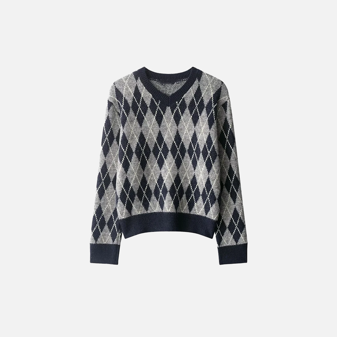 Vintage Argyle Plaid Knitted Casual Sweater - Luxuryurbanwear