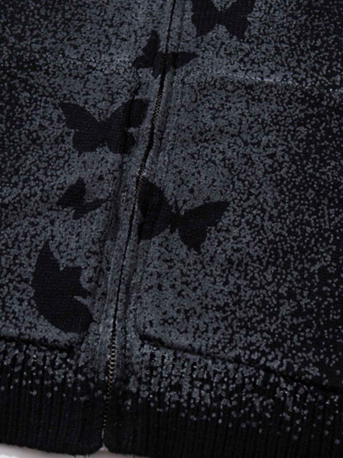 Street Dark Phantom Butterfly Stand-Collar Knit Cardigan Sweater
