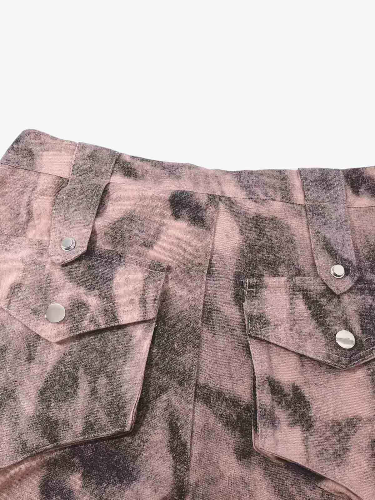 Smoky Dyed Multi-Pocket Tactical Strap Cargo Jeans