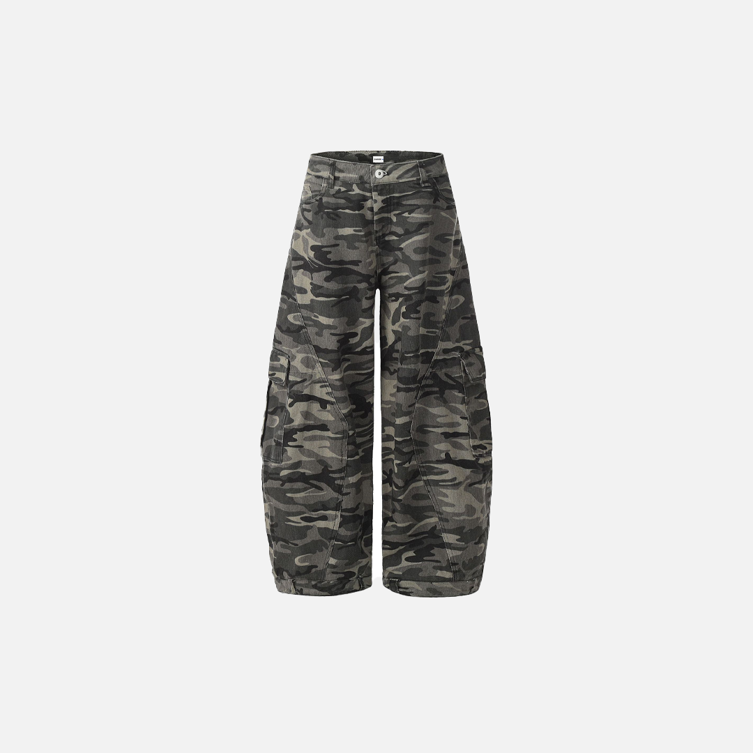 Insulated Streetwear Camouflage Wide Leg Cargo Jeans - Luxuryurbanwear