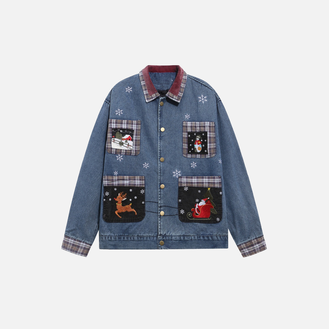 Embroidered Punk Style Cartoon Denim Jacket - Luxuryurbanwear