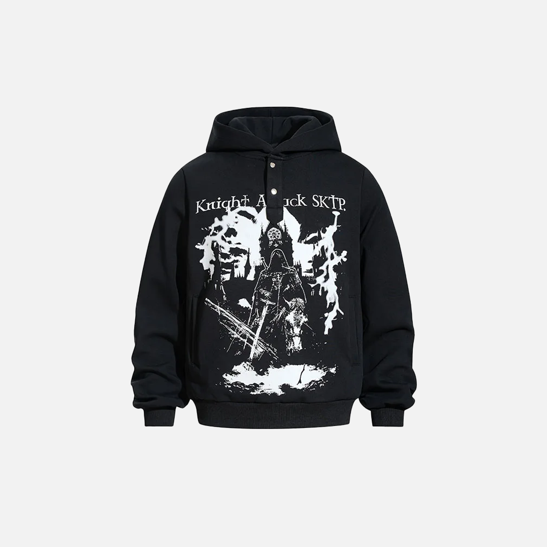 Long-lasting Gothic Printed Loose Hooded Sweatshirt - Luxuryurbanwear