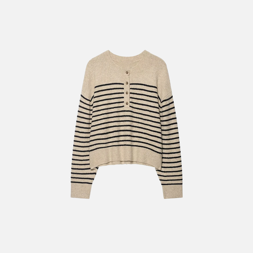 Chic Striped Knitted O-Neck Collar Sweater - Luxuryurbanwear