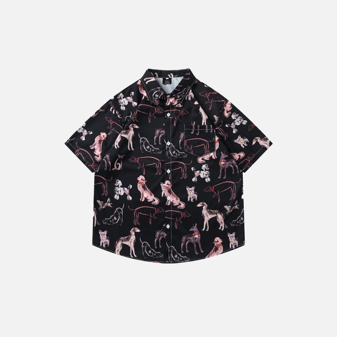 Vibrant Durable Graffiti Dog Graphic Short Sleeve Shirt - Luxuryurbanwear
