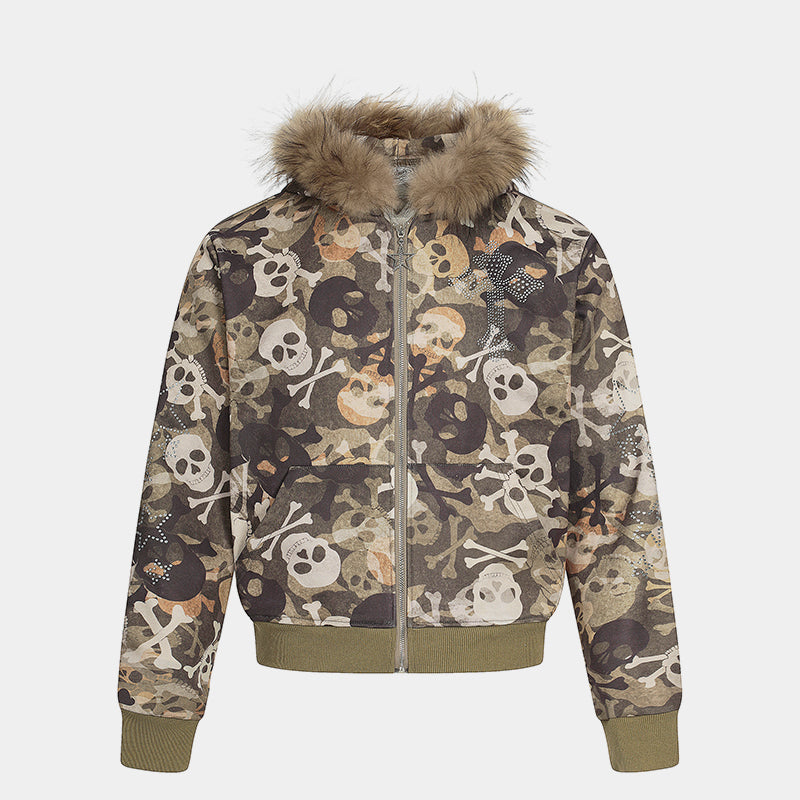 Skull Print Fur Jacket - Oversized Luxury Streetwear Faux-Fur Coat | LuxuryUrbanwear - Luxuryurbanwear