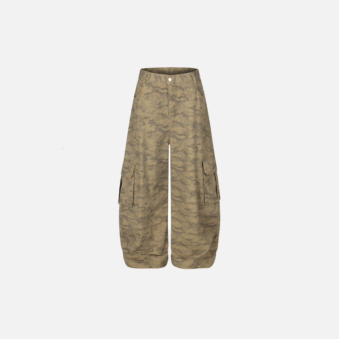 Streetwear Dark Punk Camouflage Utility Wide Leg Jeans - Luxuryurbanwear