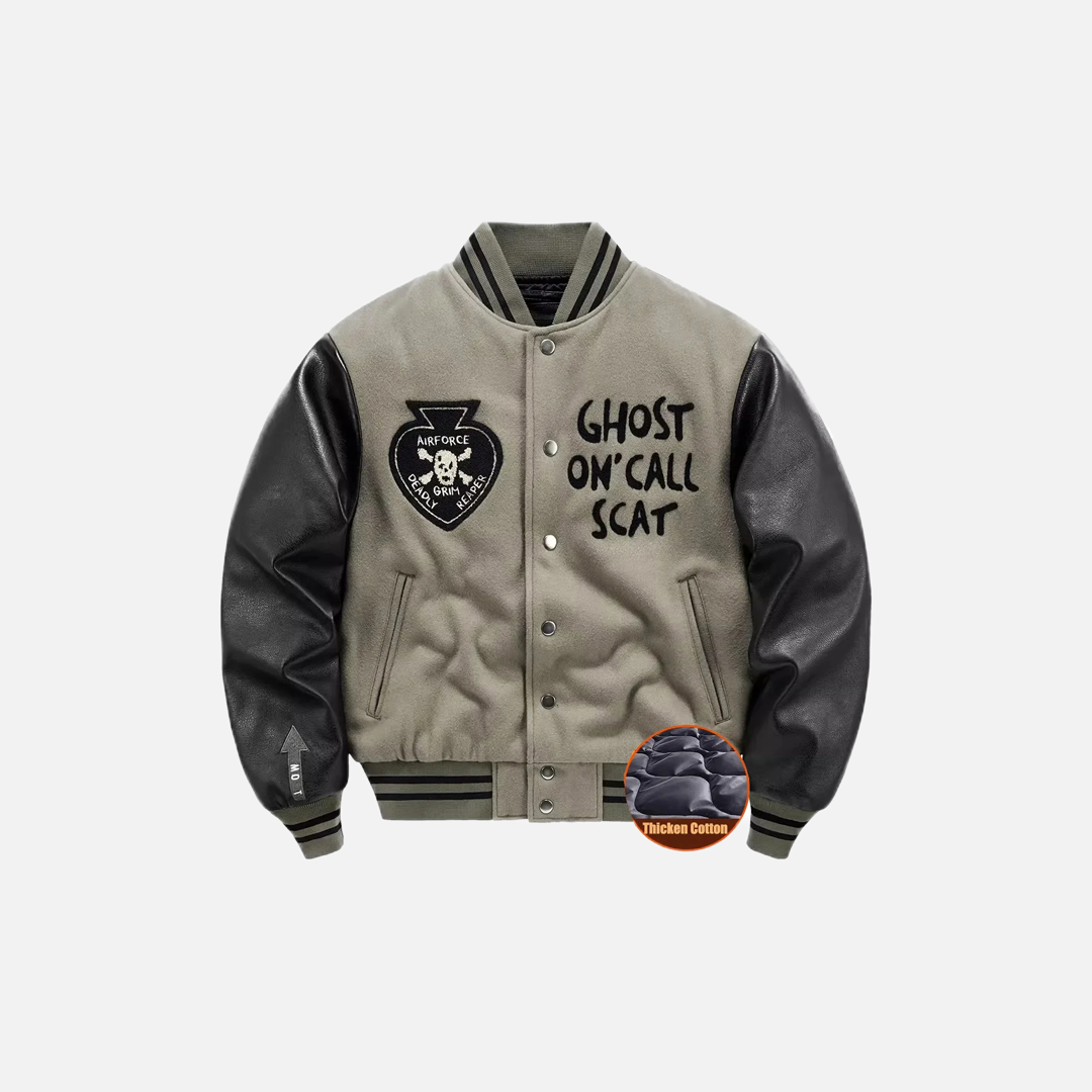 Y2K Thickened Wool Splicing Flight Varsity Jacket - Luxuryurbanwear