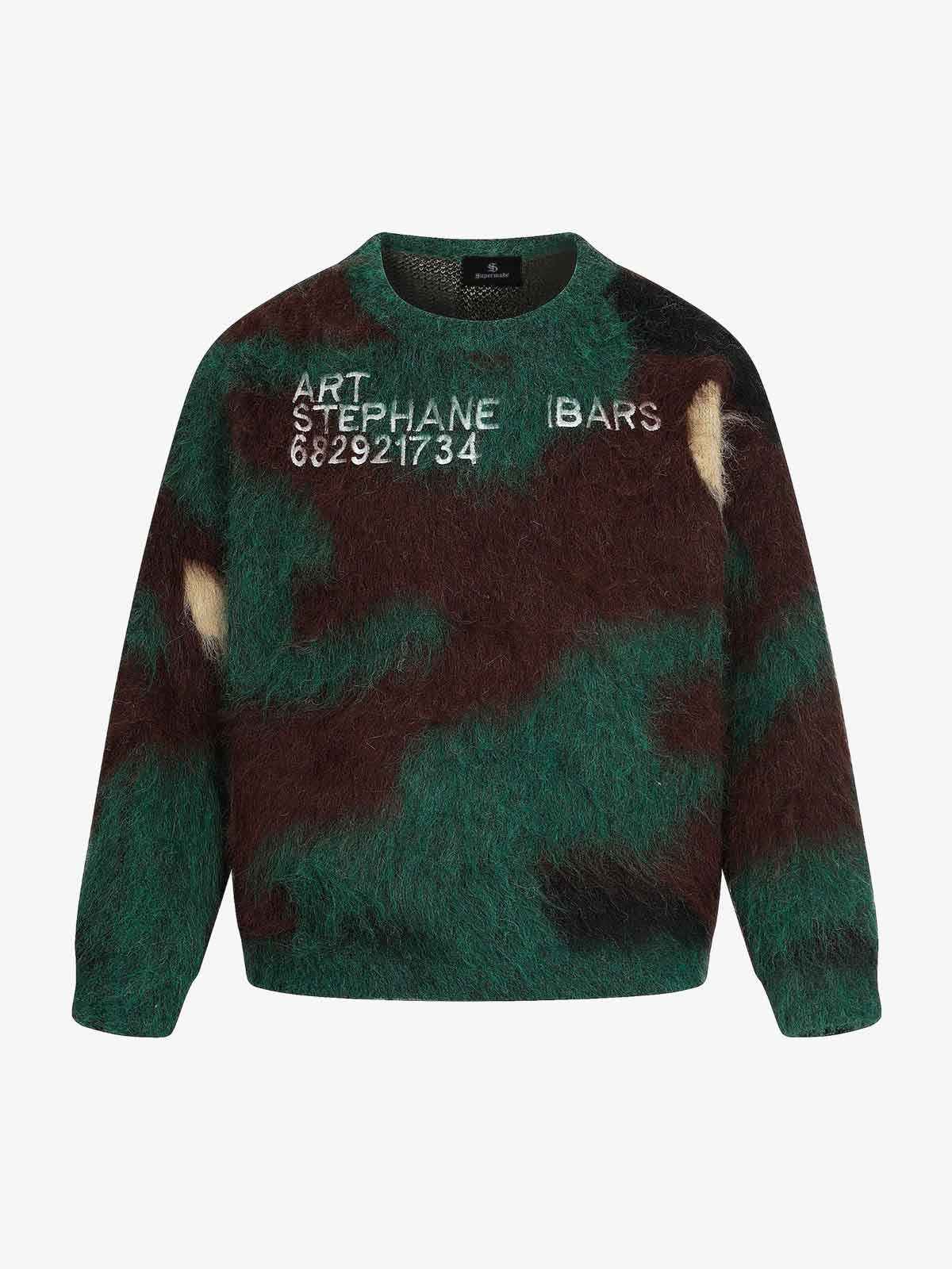 Embroidered Camouflage Shaggy Knitted Sweater