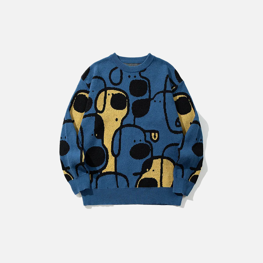 Comfortable Oversized Cartoon Dog Knit Sweater - Luxuryurbanwear