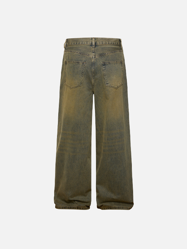 Vintage Yellow Dyed Old Washable Denim Jeans - Luxuryurbanwear